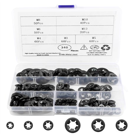 NVIYAM 340 Pièces Acier 65Manganèse Rondelles de Blocage Rondelles Metal de Blocage M3 M4 M5 M6 M8 M10 M12 Rondelles Stalock Rap