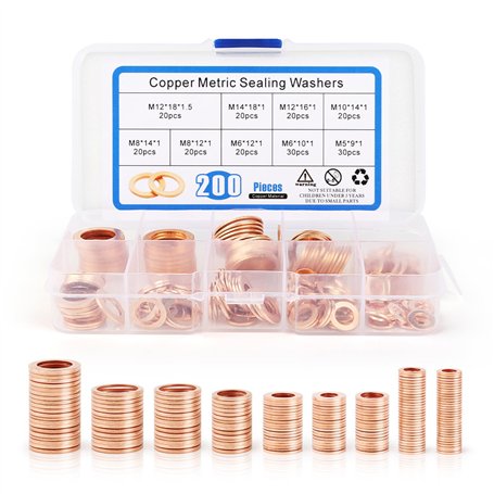 NVIYAM 200 Pcs Rondelles Metal Joint Cuivre Vidange Rondelles pour Gonds de Porte Rondelles Plates Joints Bague D'étanchéité Ron