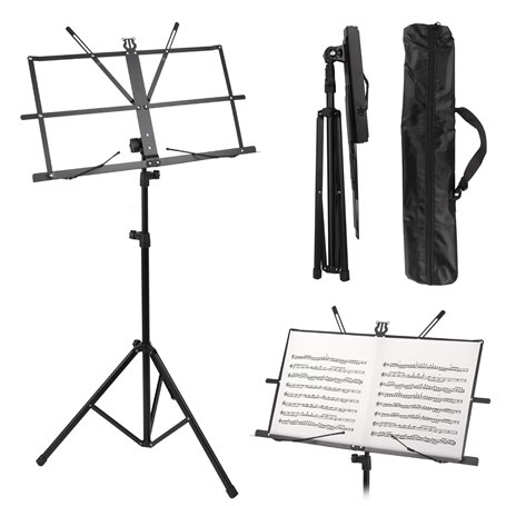Pupitre Musique Pliable 2 en 1 -Support de Partitions Stable Double Utilisation - Hauteur Réglable - Avec Sac de Transport étanc