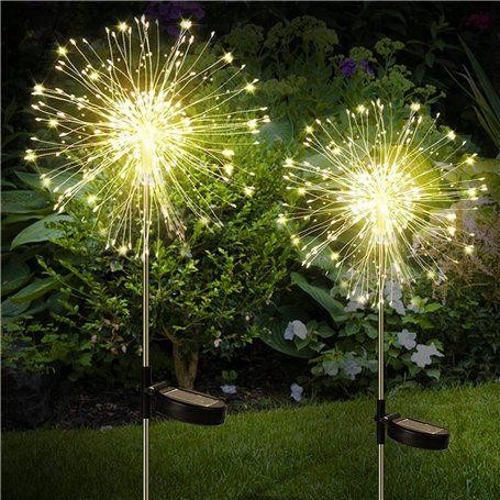 Moautodc Lampe Solaire Exterieur Jardin: 2 Pièces 120 LED Feu d'Artifice Fil de Cuivre