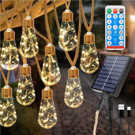 Coomoors Guirlande Lumineuse Exterieure Solaire avec 16 Ampoules
