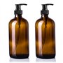 DRERIO Flacon Pompe Ambré Verre Lot de 2 Bouteille Verre 500ml avec 4 Salle de Bain ÉTiquettes
