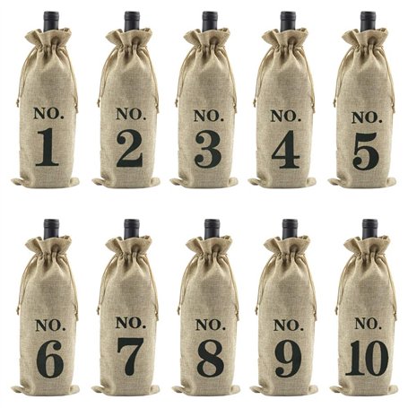 KLYNGTSK 10 PCS Sacs à Vin en Toile de Jute avec Cordon de Serrage Couverture de Bouteille de Vin en Toile Sacs à Vin Numéros Sa