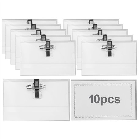 Porte Badge 10pcs étiquettes nominatives transparentes de 90 x 56 mm avec clip et épingle