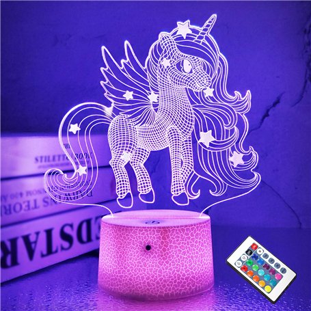 CooPark 3D Licorne Lights Fairy Illusion Lampe 16 Couleurs et Télécommande Optique Led Veilleuse Bureau LED Table Tactile Chevet