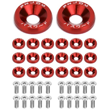 QWORK® 20 Paires M6 Rondelle Anodisé et Vis M6*20mm en Acier Inoxydable pour Pare-Chocs Garde-Boue de Voiture – Rouge