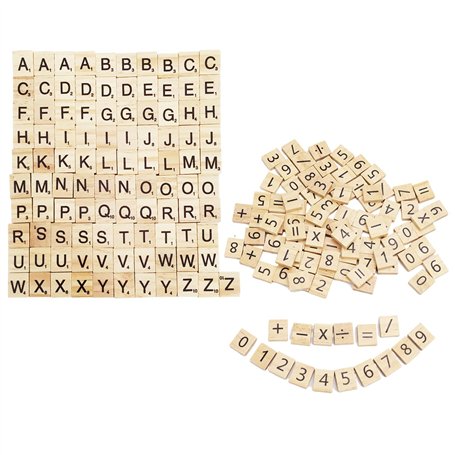 EHDWXVZM 100 Morceaux De Copeaux De Bois De L'alphabet Anglais Et 100 Morceaux De Copeaux De Bois De Symboles Numériques