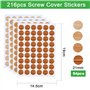 216 Pièces Autocollant Bois en Texture Bois PVC Cache Trou Meuble Cache Vis Adhesif Cache Trou Mur Autoco