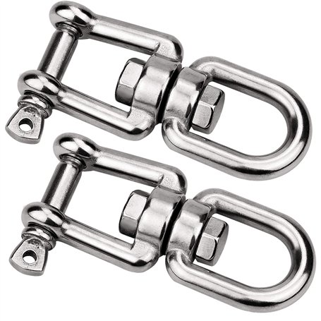 TDDL 2Pcs M8 Manille Pivotante en Acier Inoxydable 304 de Qualité Marine Ancre Mâchoire Pivotante Double Émerillon Manilles Chaî
