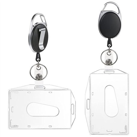 WOLMIK Lot de 2 porte-badges rétractables horizontaux verticaux pour carte d'identité