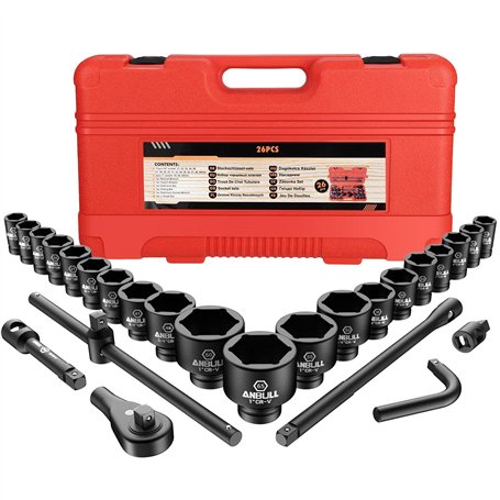 Jeu de douilles à chocs 3/4" - Anbull 27 pièces Coffret de douilles (avec 3 jeux de douilles à chocs 1" - Tailles métriques (21-