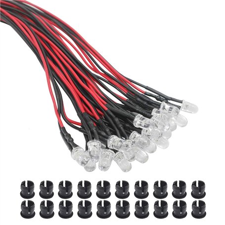 KeeYees 20Pcs 3mm DC 3-12V Diode Ampoule LED Câblé + 20Pcs Plastique 3mm LED Lumiere Panneau de Support de Montage (Bleu)