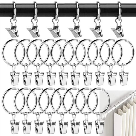 Anneaux Rideaux Metal 40 Pièces Pince à Rideaux Anneaux Rideaux Douche 38mm Clips de Rideau Anneaux Argent pour Tringle à Rideau