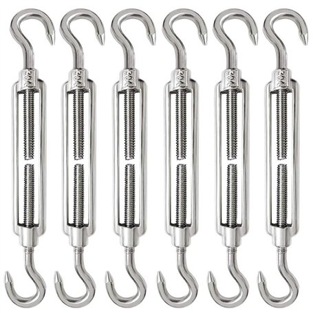 6 Pièces Tendeur Cable M6 Tendeur Cable Inox 304 Réglable Crochet de Ridoir et Crochet pour Tendeur de Fil Cable Acier Corde Cro