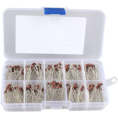 HALJIA Assortiment de 200 diodes Zener 1 W Modèles : 1N4728 1N4729 1N4730 1N4731 1N4732 1N4733 1N4734 1N4735 1N4736 1N4737