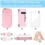 OLDZHU Étui de Transport Rose pour Nintendo Switch - 10 en 1 Accessoires Pack Roses avec Couverture de Protection Dure,Protecteu