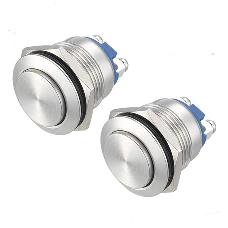 APIELE Lot de 2 interrupteurs à bouton-poussoir momentanés 19 mm 250 V 5 A en acier inoxydable étanche pour voiture