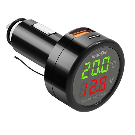 Hoembpn Adaptateur Prise Allume Cigare USB QC3.0 + PD3.0 Chargeur Voiture Rapide Thermomètre de Voltmètre avec Numérique LCD Tes
