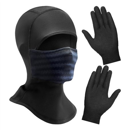 1 Capuche Résistante Au Froid Et 1 Paire De Gants Noirs