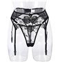 ROSVAY Femme Porte-Jarretelle Sexy Transparente avec 4 Pinces Réglables G-String Guêpière Dentelle Taille Haute Thong pour Bas L