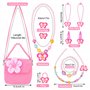 Sac a Main Bijoux Enfants Fille, Pinces à Cheveux Set Arc-en-Ciel Collier Bracelet Boucle d'oreille Bagues, Floral Sac en Peluch