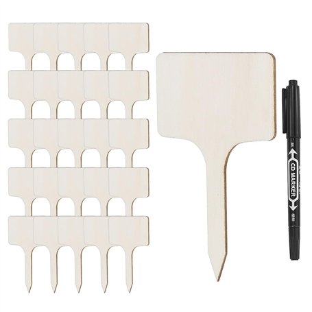 Lot de 62 étiquettes pour plantes avec 1 marqueur double face noir - Étiquettes en bois pour étiqueter les graines en pot