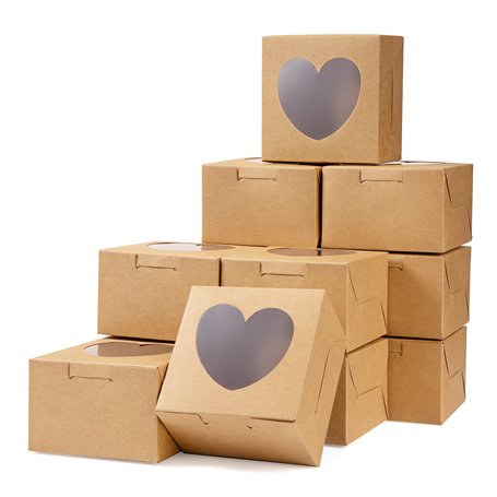 Boîtes en Papier Kraft avec Fenêtre Transparente en Forme de Coeur 30 Pièces Boite Cadeau Vide Petit Boîtes à Gâteaux pour Gâtea