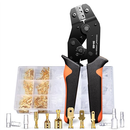 Goldeluxe Pince a sertir cosse electrique(0.5-2.5mm²)avec 300 ensembles Connecteur electrique.3 tailles de Cosses electriques a