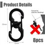 8 Pièces de Petit Mousqueton en Forme S - Double Clip Mini Porte Clé - Type S Clips pour Les Activités de Plein Air (Negro)