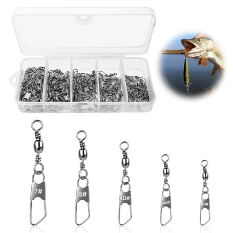 100 Pièces Emerillons Baril de Pêche et Agrafes de Pêche Interlock à Connecteurs