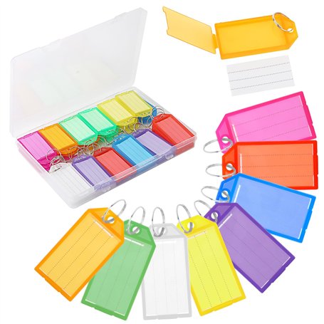 36 Pièces Porte Clés Porte Clef en Plastique de 5 cm，Étiquettes en Papier Vierge Lignées Couvercles Transparents，Pour Identifica
