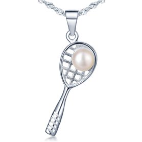 Unendlich U 925 Argent Raquette de Tennis Rose 5.5mm Perle Pendentif Femme Collier avec la Chaîne