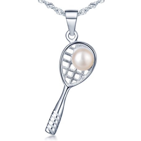 Unendlich U 925 Argent Raquette de Tennis Rose 5.5mm Perle Pendentif Femme Collier avec la Chaîne