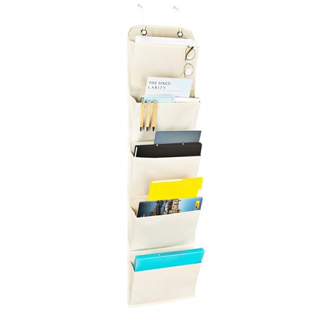 Jesustree Tableau de Poche Rangement Dossier Organisateur en Tissu Fichiers Suspendus Format Lettre 5 Pochettes avec étiquette S
