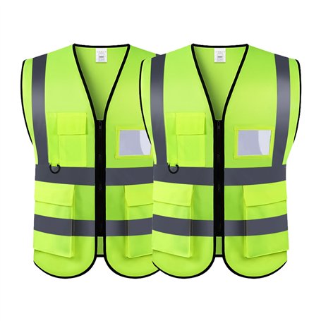 2 pièces Gilet De Sécurité Réfléchissant Haute Visibilité Vêtements Travail Directeur Exécutif Gilet Veste Zip Brace Sécurité Té