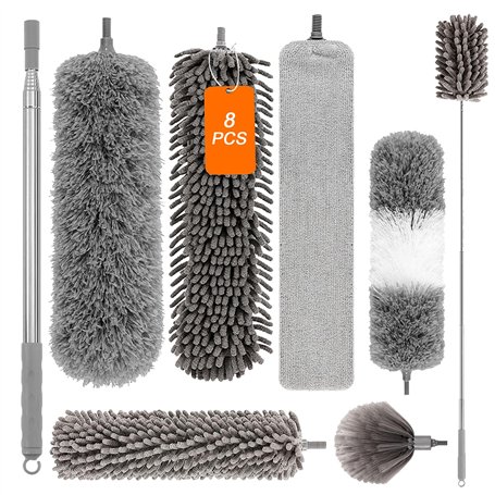 TAVADA Lot de 8 plumeaux télescopiques lavables