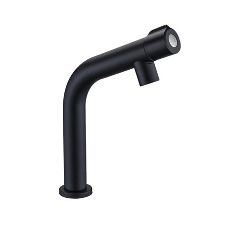 Robinet d'évier de salle de bain à arc moyen en acier inoxydable Robinet d'eau froide à une poignée Robinet de lavabo