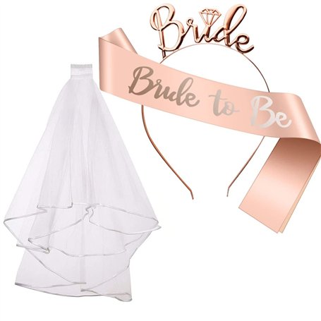 Srup 3 Pièces Bride to Be Tiara Sash Veil Set