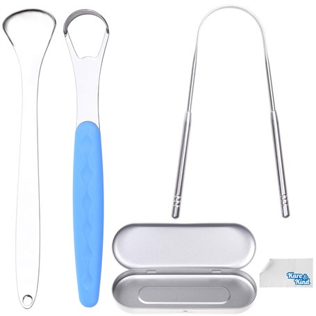 Kare & Kind 3x Gratte-langues - Nettoyants en acier inoxydable de haute qualité avec un transport léger - Pour la maison et les