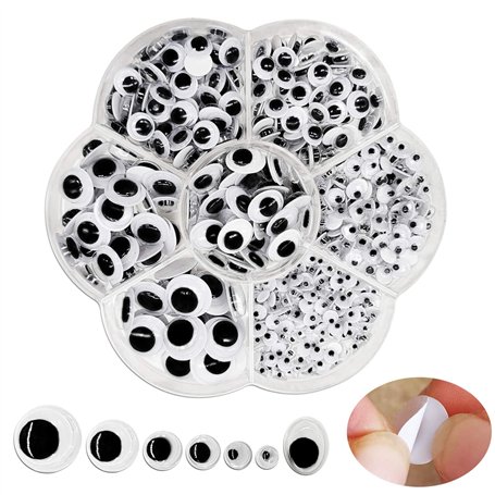 FANGZIDM 500 Pièces Yeux en Plastique Mobiles Autocollant Wiggle Eyes 4mm -12mm pour Bricolage Scrapbooking Jouets Accessoires