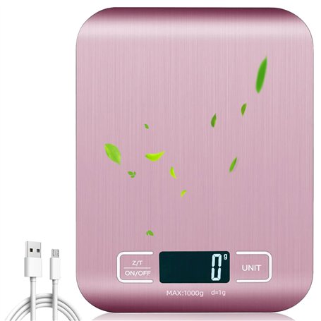 Balance de cuisine numérique rechargeable par USB - 10 kg/1 g - Balance de cuisine avec écran LED et fonction tare - Balance de