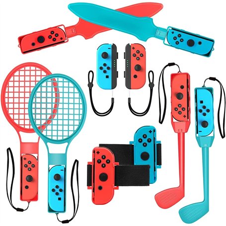 Ensemble d'accessoires de sport Switch 2024 - Kit d'accessoires familiaux 10 en 1 pour les jeux de sport : raquettes de tennis