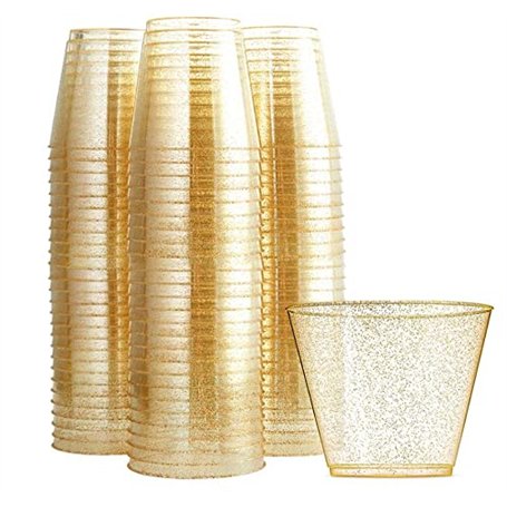PIQIUQIU 25 gobelets en Plastique à Paillettes 9 oz/270 ML gobelets en Plastique réutilisables Tasses à Paillettes dorées Tasses