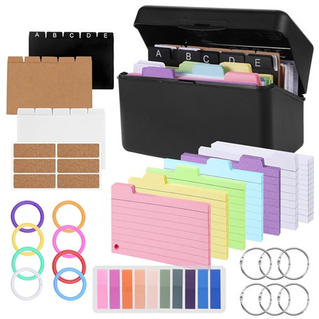 EOPUOZS Kit de Boîtes à Fiches avec Étui Noir pour Cartes de Révision