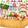MarckersHome Décorations de fête Jupe de Table hawaïenne Fleurs Tropicales Feuilles de Palmier Pailles en Papier de Fruits Cupca