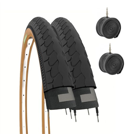 ECOVELO Para Lot de 2 pneus Noirs 26 x 1 3/8 (37-590) + Chambres Adulte Unisexe