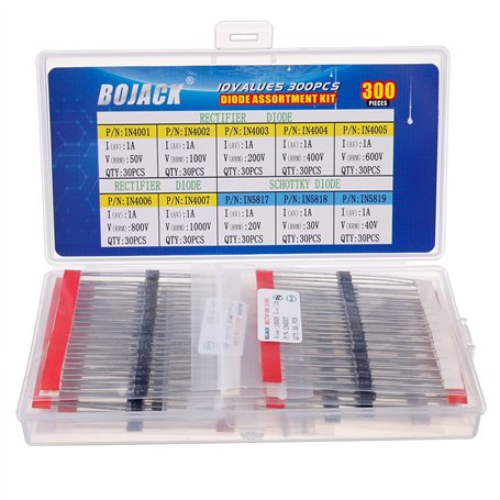 BOJACK 10 Valeurs 300 pièces diodes de redressement 1N4001 1N4002 1N4003 1N4004 1N4005 1N4006 1N4007 Diodes Schottky 1N5817 1N58