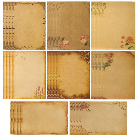 SamHeng 32 Feuilles Vintage Papier à Lettres A5 Style Européen Kraft Papier Papeterie pour Écriture Impression Motifs Floraux Pa