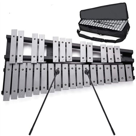 Btuty Xylophone Glockenspiel 30 notes Cadre en bois Pliable Barres en Aluminium Instrument de musique à percussion Cadeau avec s