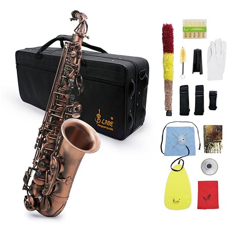 Btuty Eb Eb Saxophone alto en forme de coquille d'ormeau avec étui et gants de nettoyage (Rouge brun)